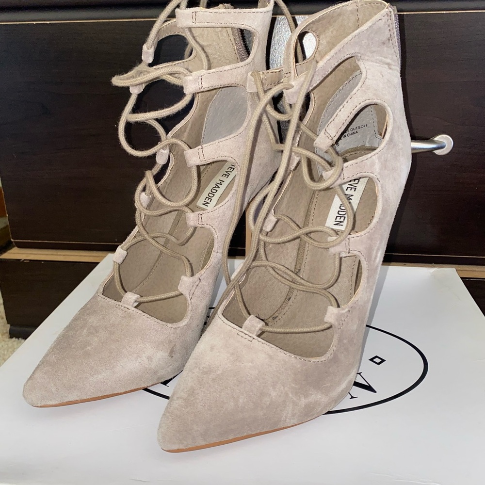 Steve Madden Women's Suede Lace-Up Heels - Beige